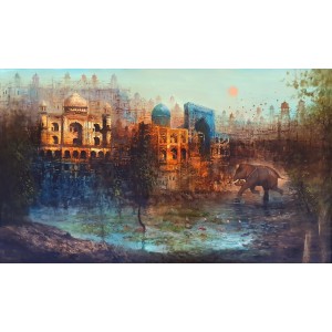 A. Q. Arif, 24 x 42 Inch, Oil on Canvas, Cityscape Painting, AC-AQ-435